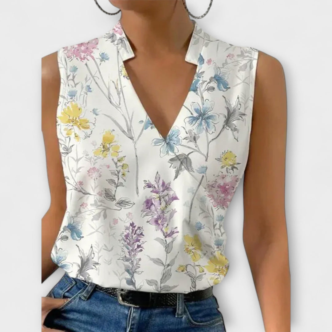 Celestine | Women's Sleeveless Blouse with Satin Surplice Wrap Design
