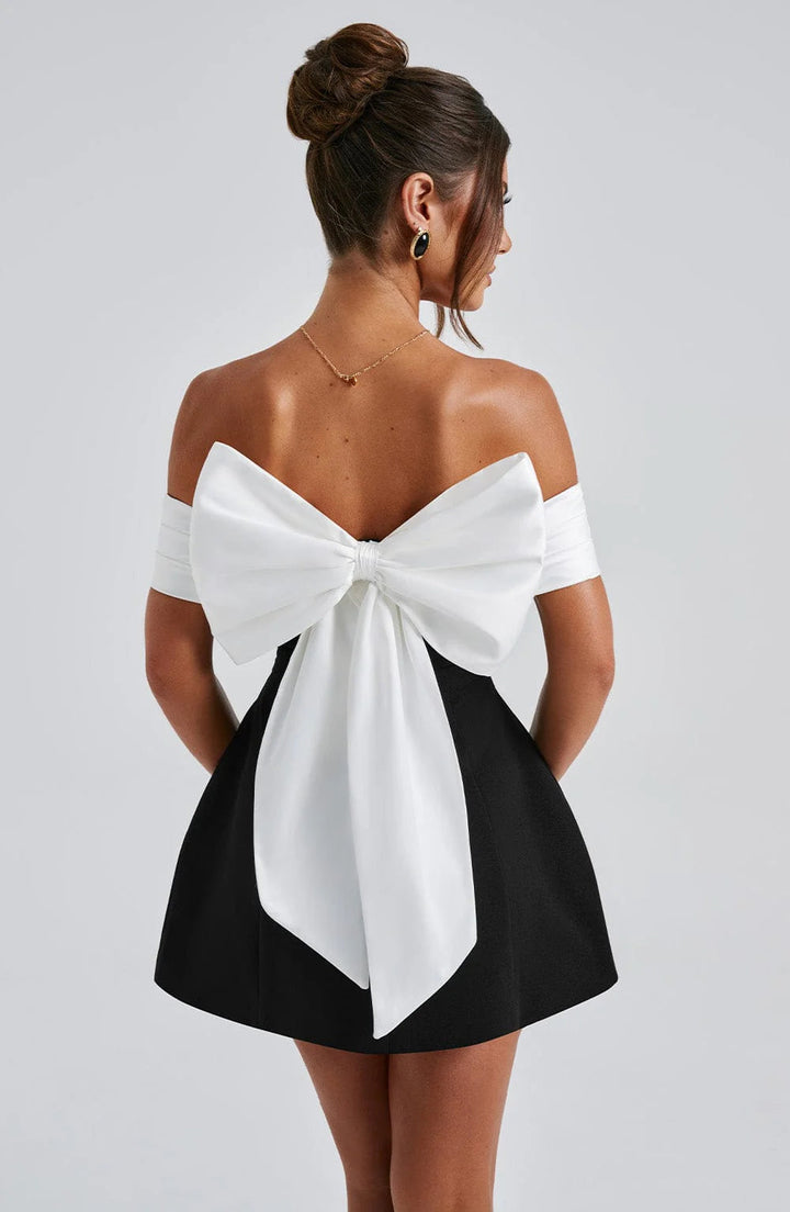 Women's Off Shoulder Fit and Flare Mini Dress Colorblock Pleated Skirt Cocktail