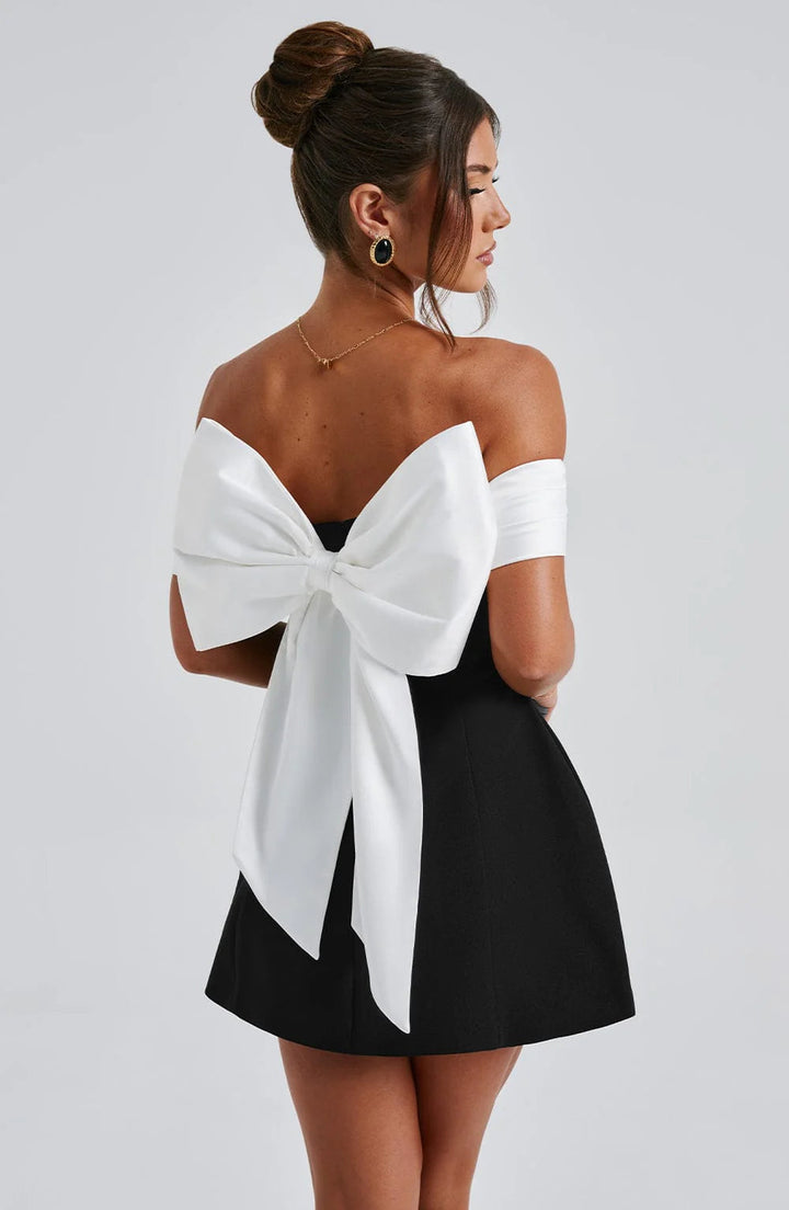 Women's Off Shoulder Fit and Flare Mini Dress Colorblock Pleated Skirt Cocktail