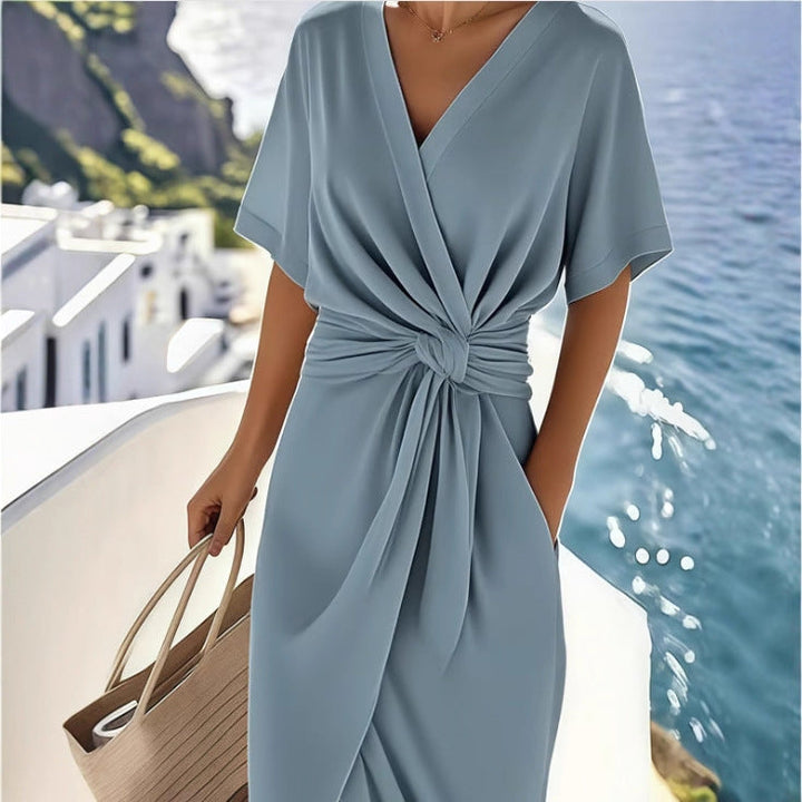 Aegean | Wrap-Front Midi Summer Dress with Knot Waist