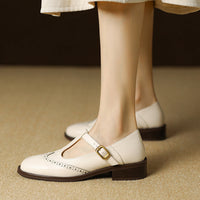 Cora | Brogue T-Bar Low Heel Mary Jane Flats