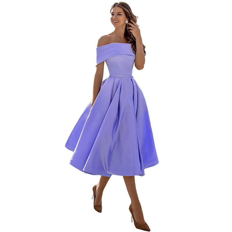 Audrey | Pleated Fold-Over Bardot Off Shoulder Dress