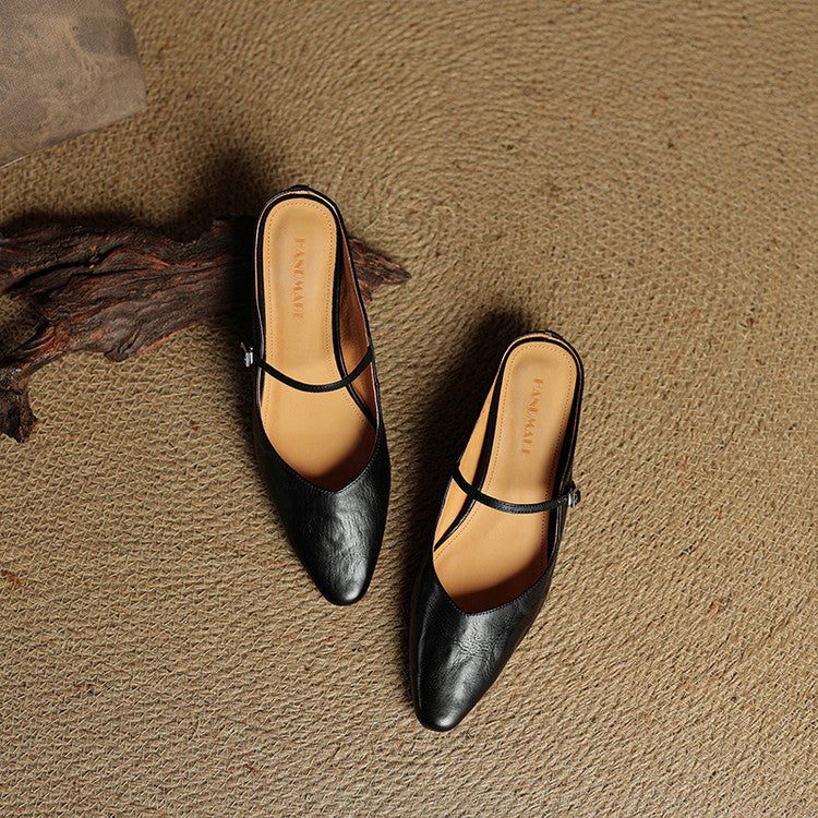 Siena | Handmade Pointed Toe Ankle Strap Orthopedic Flats in Leather