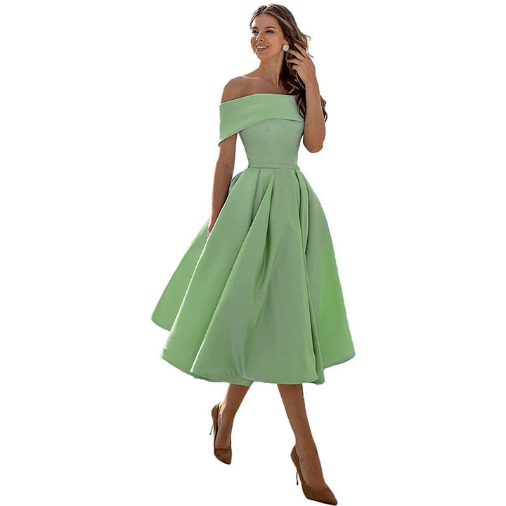 Audrey | Pleated Fold-Over Bardot Off Shoulder Dress