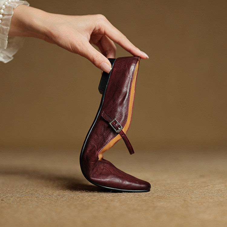 Siena | Handmade Pointed Toe Ankle Strap Orthopedic Flats in Leather