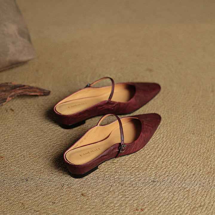Siena | Handmade Pointed Toe Ankle Strap Orthopedic Flats in Leather