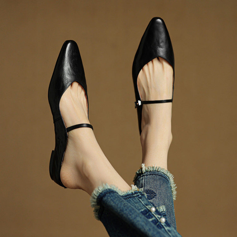 Margot | Pointed Toe Buckle Strap Flats