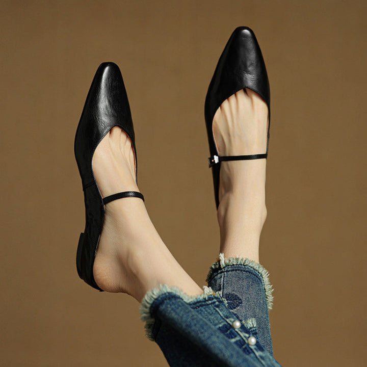 Margot | Pointed Toe Buckle Strap Flats