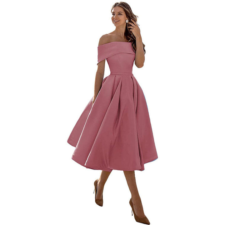 Audrey | Pleated Fold-Over Bardot Off Shoulder Dress