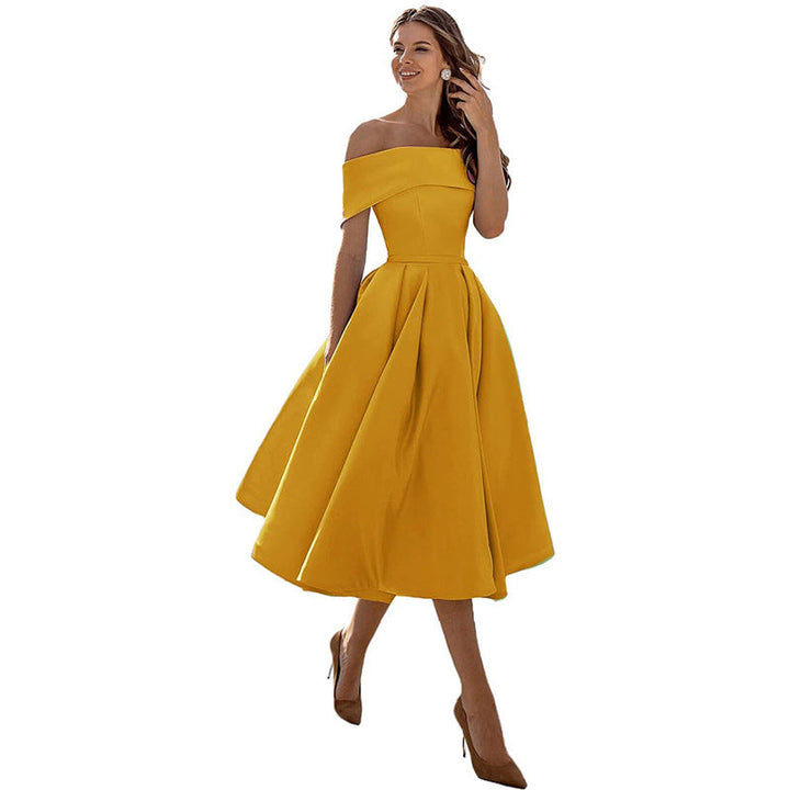 Audrey | Pleated Fold-Over Bardot Off Shoulder Dress