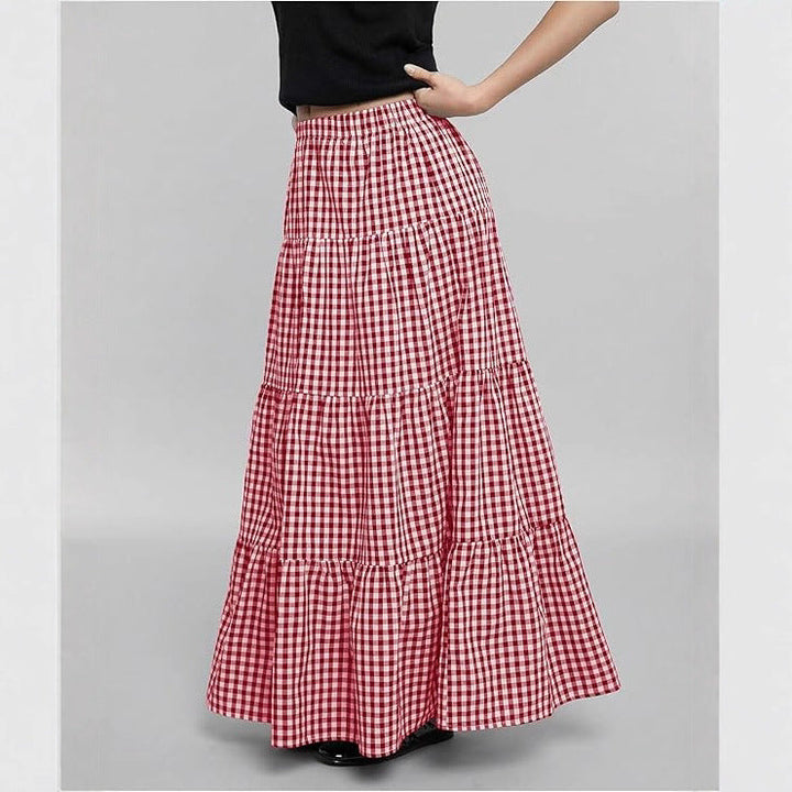 Beatrix | Women's Maxi Skirt – Checkered Print Elastic Waist Design