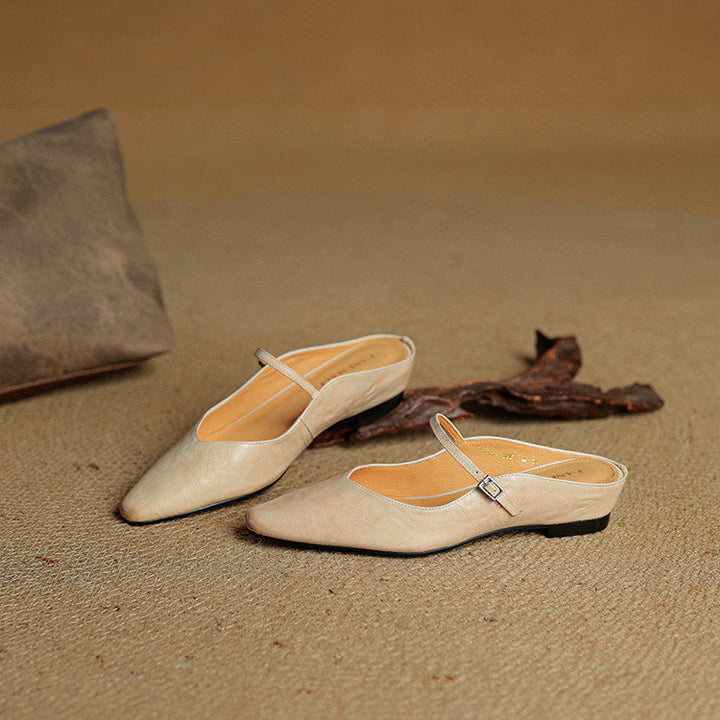 Siena | Handmade Pointed Toe Ankle Strap Orthopedic Flats in Leather