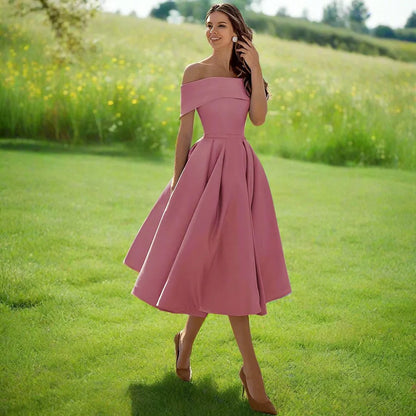 Camille | Pleated Bardot A-Line Off Shoulder Dress
