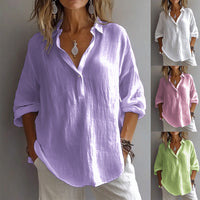 Aurore | Collared V-Neck Longline Linen Blouse
