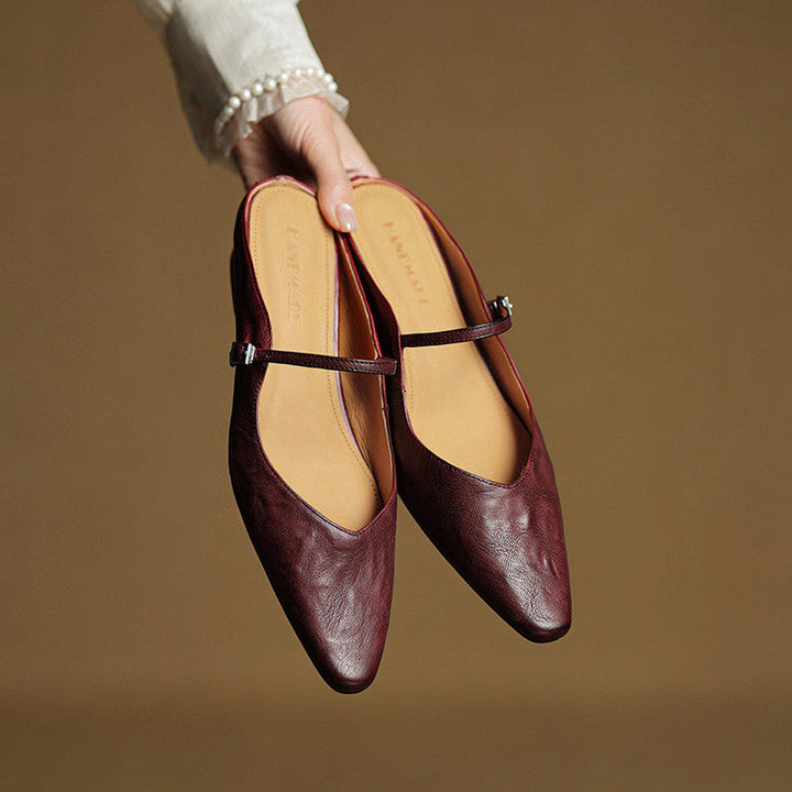 Siena | Handmade Pointed Toe Ankle Strap Orthopedic Flats in Leather