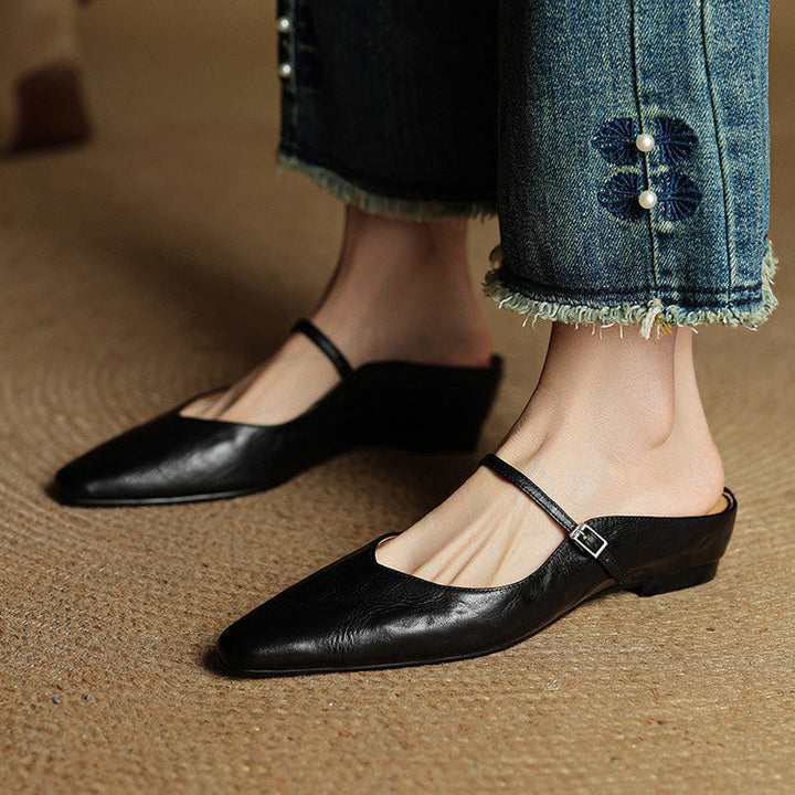 Siena | Handmade Pointed Toe Ankle Strap Orthopedic Flats in Leather