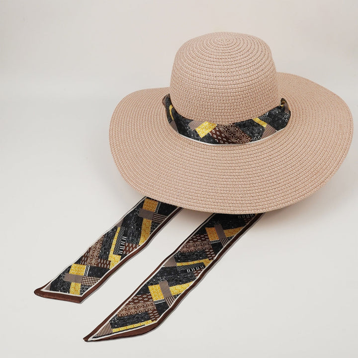 Rosalie | Women's Wide Brim Crochet Hat with Printed Scarf Tie Detail