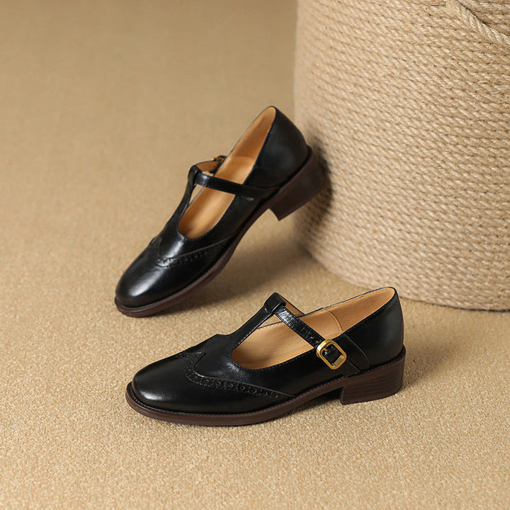 Cora | Brogue T-Bar Low Heel Mary Jane Flats