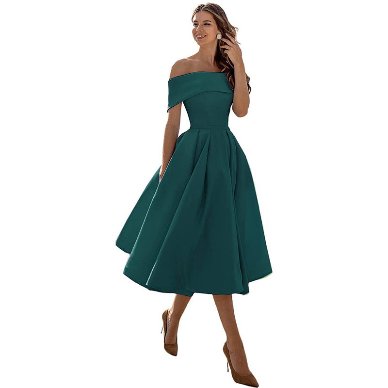 Audrey | Pleated Fold-Over Bardot Off Shoulder Dress