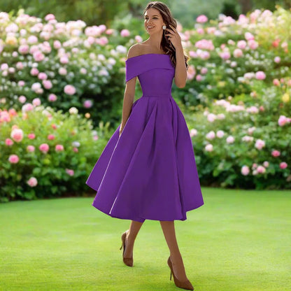 Camille | Pleated Bardot A-Line Off Shoulder Dress