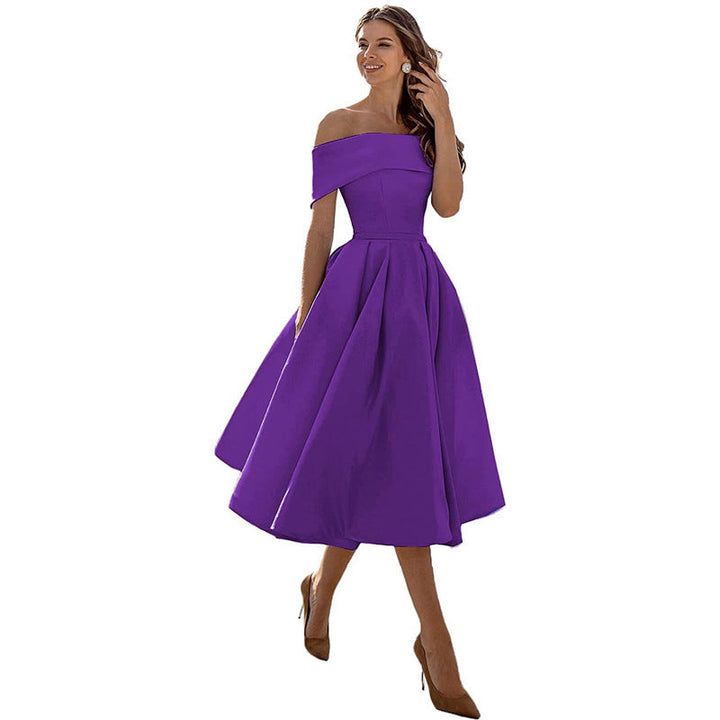 Audrey | Pleated Fold-Over Bardot Off Shoulder Dress