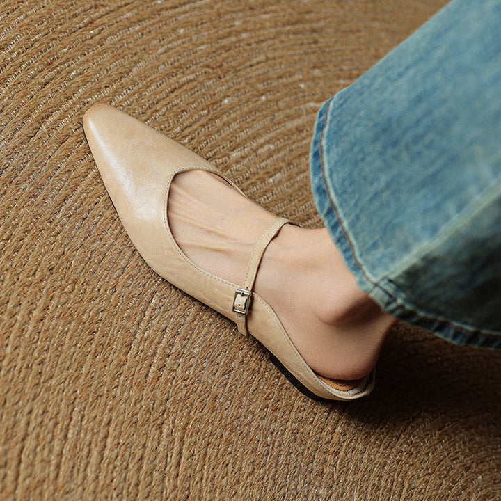 Siena | Handmade Pointed Toe Ankle Strap Orthopedic Flats in Leather