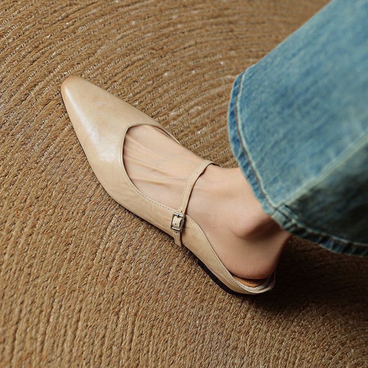 Margot | Pointed Toe Buckle Strap Flats