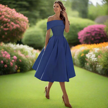 Camille | Pleated Bardot A-Line Off Shoulder Dress