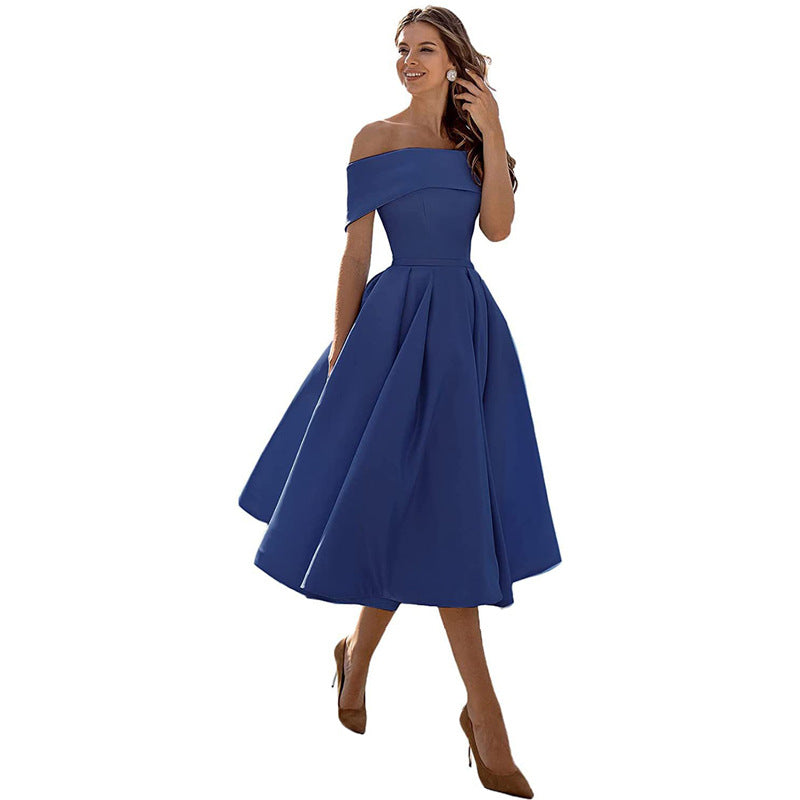 Audrey | Pleated Fold-Over Bardot Off Shoulder Dress