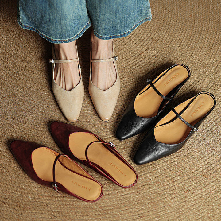 Margot | Pointed Toe Buckle Strap Flats