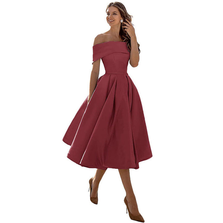 Audrey | Pleated Fold-Over Bardot Off Shoulder Dress