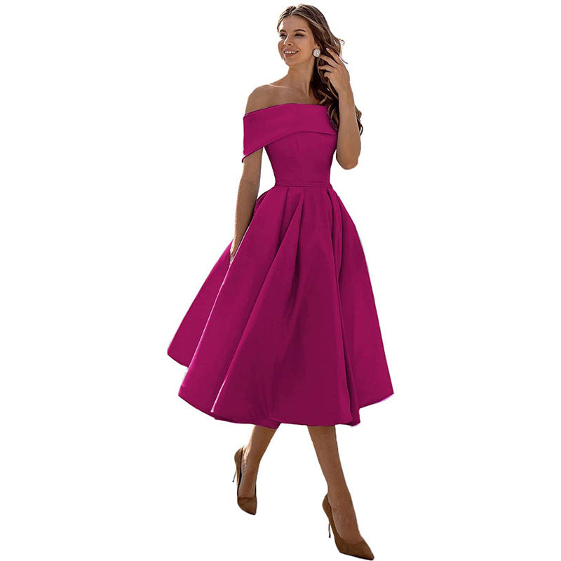 Audrey | Pleated Fold-Over Bardot Off Shoulder Dress