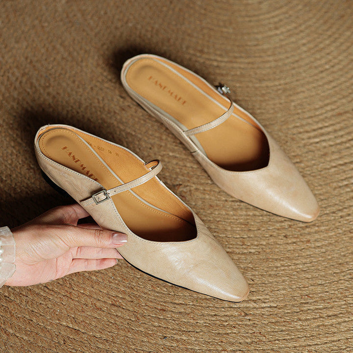 Siena | Handmade Pointed Toe Ankle Strap Orthopedic Flats in Leather