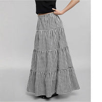 Beatrix | Women's Maxi Skirt – Checkered Print Elastic Waist Design