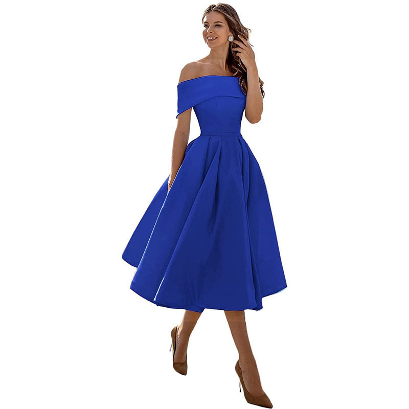 Audrey | Pleated Fold-Over Bardot Off Shoulder Dress