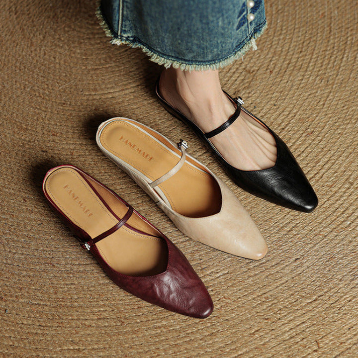 Siena | Handmade Pointed Toe Ankle Strap Orthopedic Flats in Leather