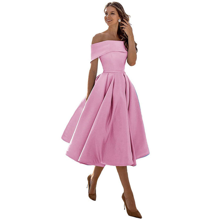 Audrey | Pleated Fold-Over Bardot Off Shoulder Dress