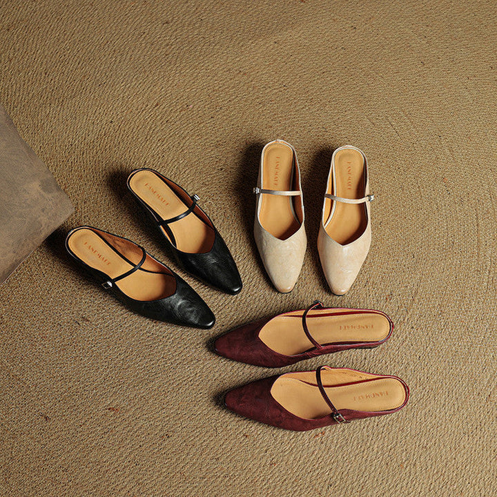 Siena | Handmade Pointed Toe Ankle Strap Orthopedic Flats in Leather