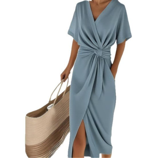 Aegean | Wrap-Front Midi Summer Dress with Knot Waist