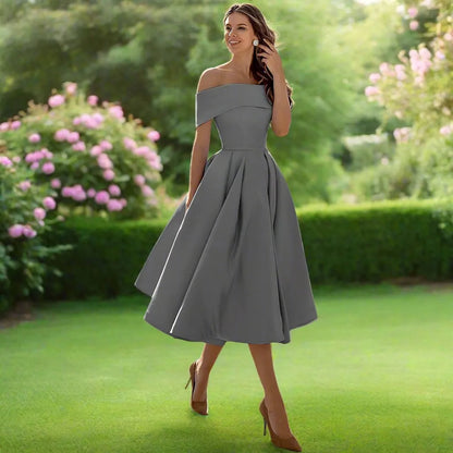 Camille | Pleated Bardot A-Line Off Shoulder Dress