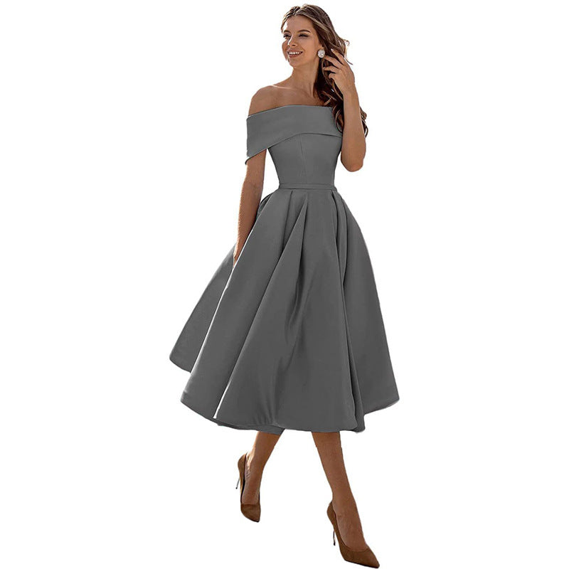 Audrey | Pleated Fold-Over Bardot Off Shoulder Dress