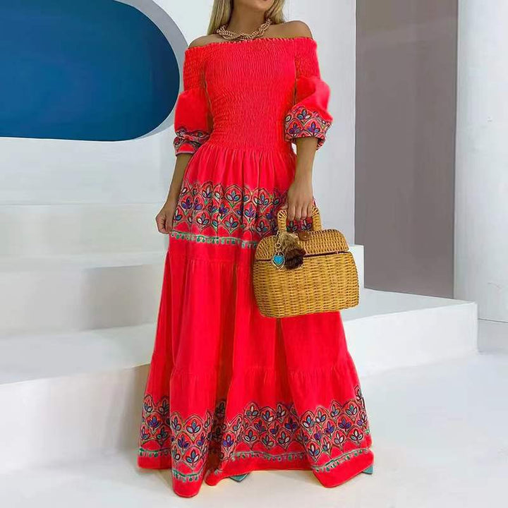 Paloma | Off Shoulder Smocked Embroidered Boho Dress with Tiered Skirt