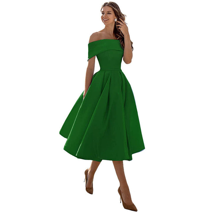Audrey | Pleated Fold-Over Bardot Off Shoulder Dress