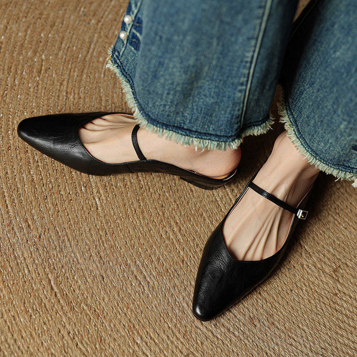 Siena | Handmade Pointed Toe Ankle Strap Orthopedic Flats in Leather
