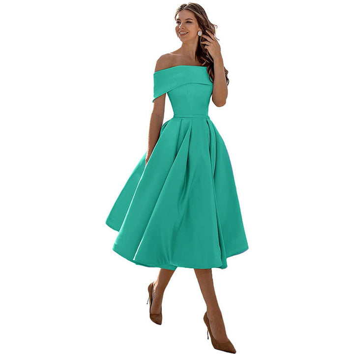 Audrey | Pleated Fold-Over Bardot Off Shoulder Dress