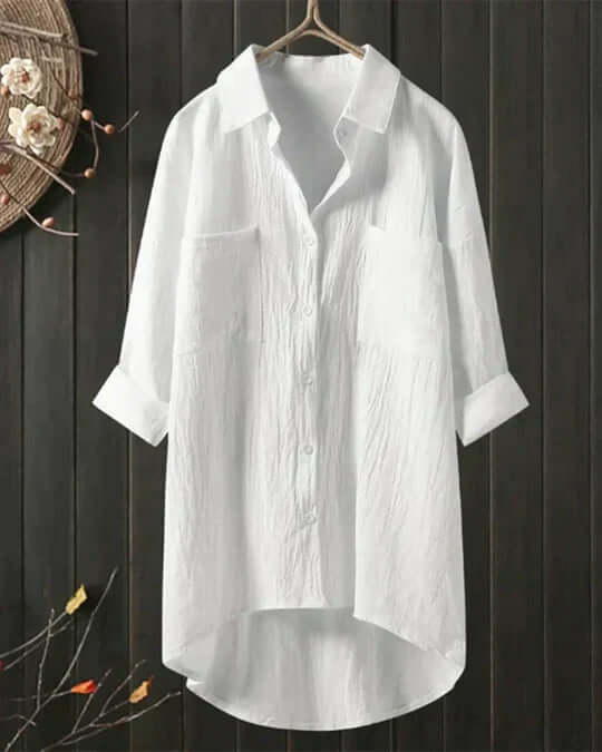 Isabeau | Dual Pocket High-Low Hem Linen Blouse