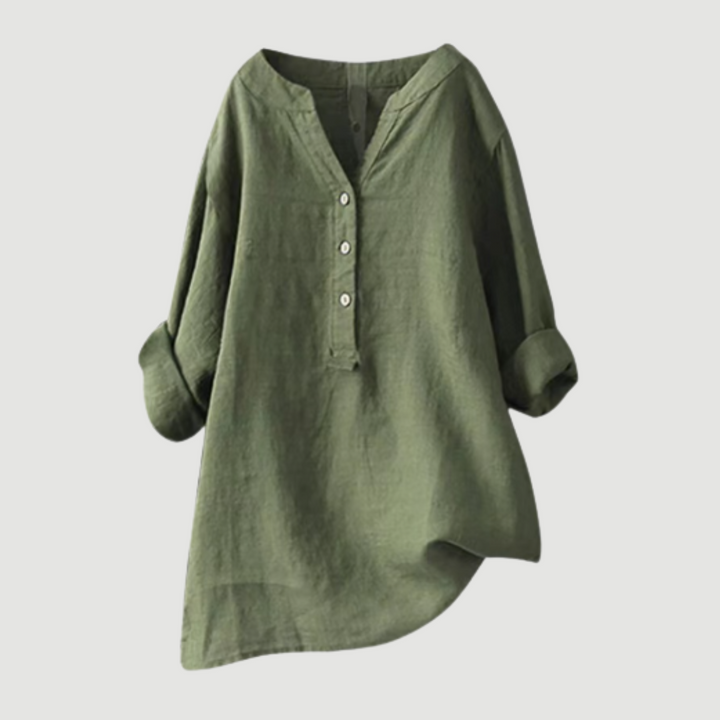 Briar | Linen Button-Up Long Line Tunic Blouse
