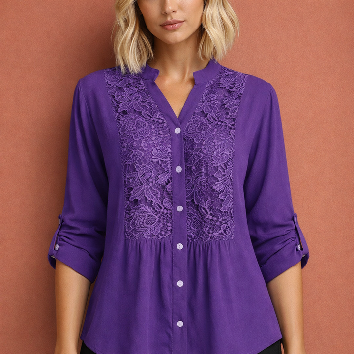 Celeste | Lace Bib Front Button-Up Tunic Blouse