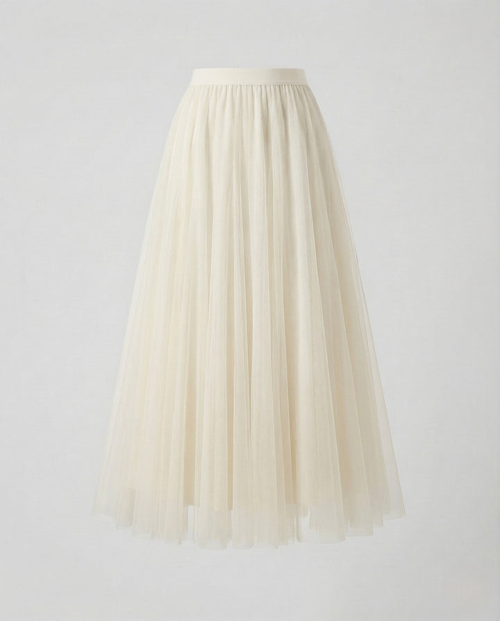 Aurora | Women's Maxi Skirt – Pleated Tulle A-Line Elastic Waist Design