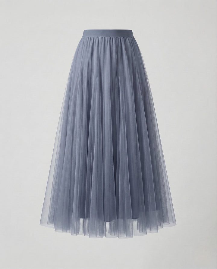 Aurora | Women's Maxi Skirt – Pleated Tulle A-Line Elastic Waist Design
